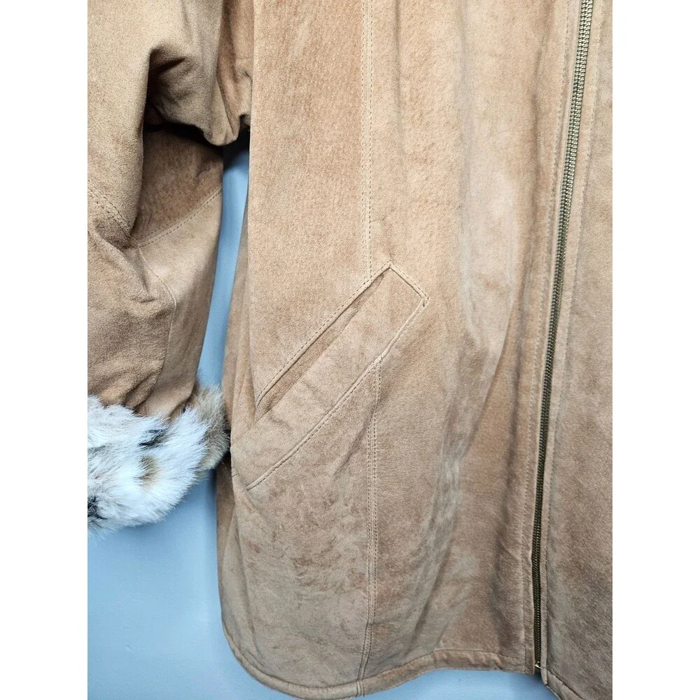 Vtg WINLIT Leather Faux Fur Jacket Womens Large Reversible Heavyweight High Neck